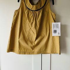 Orla kiely style ditsy flower pattern mustard ochre top age 2-3
