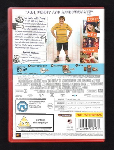 Diary of a Wimpy Kid DVD Movie Staring Zachary Gordon, Robert Capron and Rachael Harris