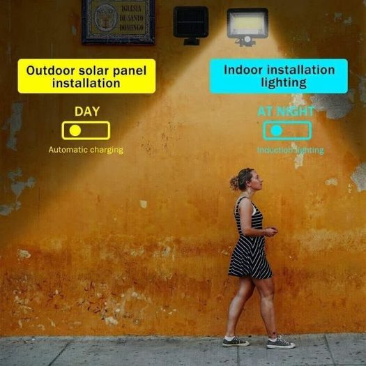 37644 100 LED Solar Powered PIR Motion Sensor Wall Flood Light Security Outdoor Garden