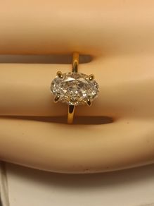 Yellow Gold plated Sterling Silver 3ct. Oval brilliant Diamond Simulant Ring