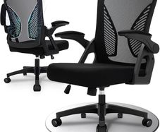 Ergonomic Office Chair, Desk Chair with 90 degree Flip-up Armrests, Lumbar Support & Height Adjustable, Breathable Swivel Computer Chair with Tilt Function, Mid-Back Mesh Chair For Home/Office