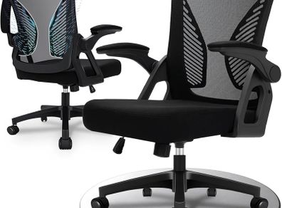 Ergonomic Office Chair, Desk Chair with 90 degree Flip-up Armrests, Lumbar Support & Height Adjustable, Breathable Swivel Computer Chair with Tilt Function, Mid-Back Mesh Chair For Home/Office