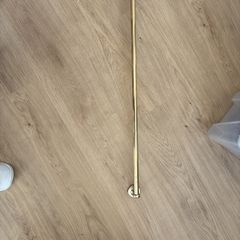 Antique brass effect bath towel rail, hand towel ring and glass holder.