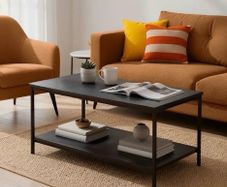 Coffee Table, Rectangular, with Bottom Shelf, Living Room, Center Table, Modern Style, Black, 50.5 x 80 x 42 cm