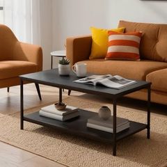Coffee Table, Rectangular, with Bottom Shelf, Living Room, Center Table, Modern Style, Black, 50.5 x 80 x 42 cm