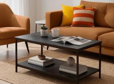 Coffee Table, Rectangular, with Bottom Shelf, Living Room, Center Table, Modern Style, Black, 50.5 x 80 x 42 cm