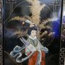 Vintage large Japanese Mother of Pearl Wall Panel / Black Lacquer Geisha Warrior & Floral ORIENTAL WALL ART Image 5