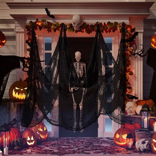 3 Pack Halloween Creepy Cloth 79 x 30 Inch, Spooky Halloween Polyester Scary Gauze Cloth Doorways Giant Tapestry for Halloween Decorations Outdoor Yard Home Wall Decor (Black)