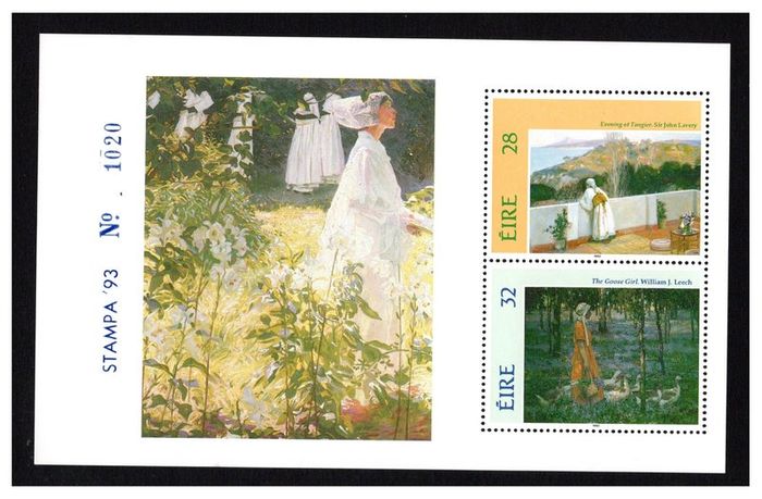 1985 Ireland Stampa Public Souvenir Overprinted Impressionists Paintings Commemorative Stamps Booklet Pane (HP57)  in Blue Mint Never Hinged (MNH)