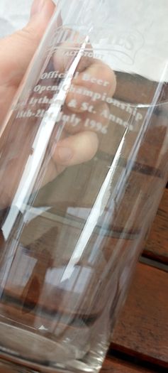 Gillespies malt stout pint glass,official beer to the open championship at royal Lytham & St. Anne's 18th to 21th ,1996,,buyer collects or pays postage, collectors item