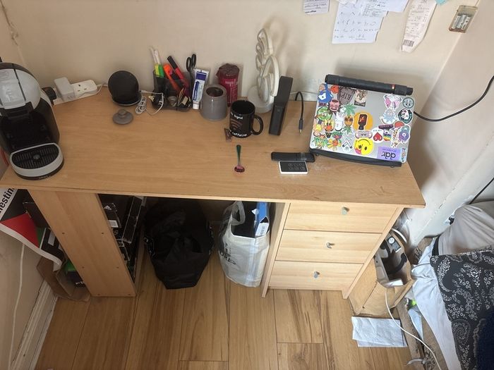 Desk with drawers and shelves