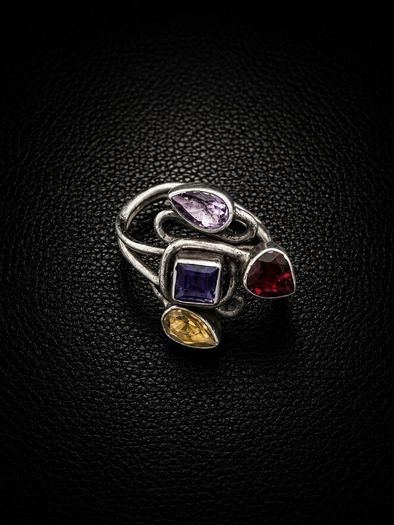Vintage 925 Sterling Silver Multi-Gemstone Ring