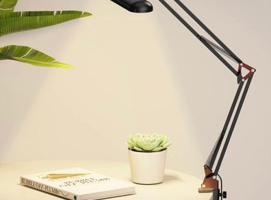 LED Desk Lamp Clamp - Swing Arm Desk Lamps for Study - Eye-Caring LED Desk Light - 3 Light Modes x 10 Brightness Levels - 12W - Rose Gold Black (FREE POSTAGE)