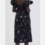 H&M Black Floral Off-the-shoulder Linen Cotton Midi Dress Image 2