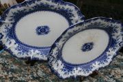 Vintage Ironstone Blue and white Transfer Serving Plates HUDSON WILCOX &amp; TILL - England 16"x12" and 14"x11"