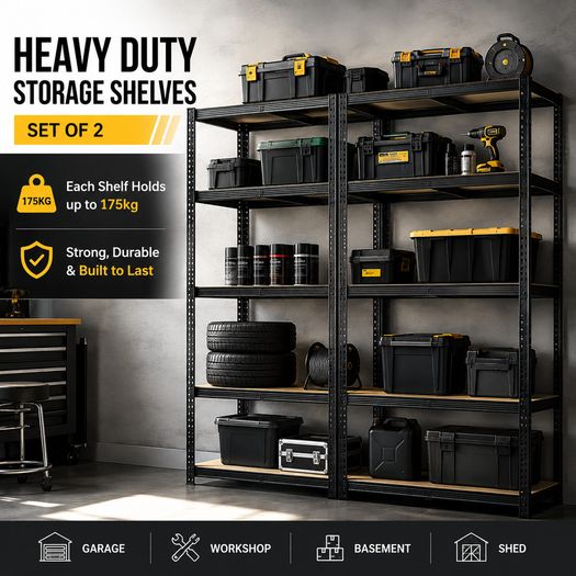 Storage Shelves Set of 2  Heavy Duty Garage Shelving 200 x 100 x 50cm