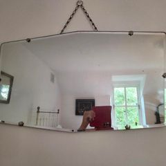 Art Deco Wall Mirror Frameless Bevelled with Chain