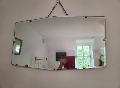 Art Deco Wall Mirror Frameless Bevelled with Chain
