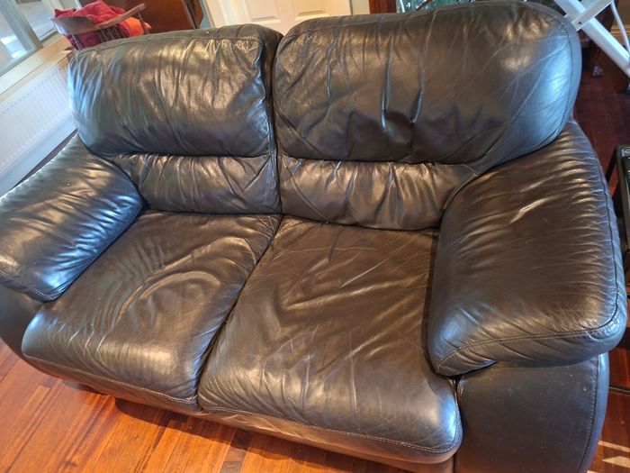 Chocolate Brown Leather Sofas x 3 & Chair