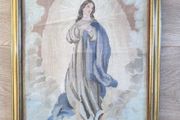 wall art vintage framed needlepoint tapestry Pryer Virgin Mary Holly Madonna