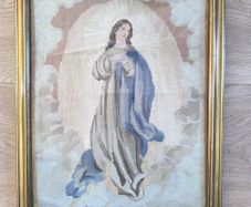 wall art vintage framed needlepoint tapestry Pryer Virgin Mary Holly Madonna