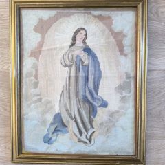 wall art vintage framed needlepoint tapestry Pryer Virgin Mary Holly Madonna