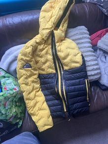 Superdry Everest Short Hooded Puffer Jacket, Mustard/Navy