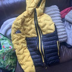 Superdry Everest Short Hooded Puffer Jacket, Mustard/Navy