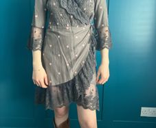 Odd Molly Grey lace & pink embroidered dress. Size 8/10