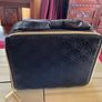 Estee Lauder Vanity case in black with applique style design in the front and a nice bow style handle on top Image 5