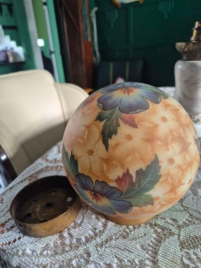 Handpainted Glass Globe shade Bellova Antique 1920s/30s Bellova Art Nouveau Czech glass globe shade
