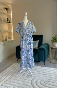 New Look Blue and White Faux Wrap Summer Dress