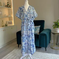 New Look Blue and White Faux Wrap Summer Dress