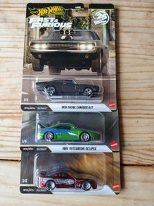 1/64 Hot Wheels Fast and Furious Chase, Set Of 3, Eclipse, Mazda Rx-7, Dodge Charger