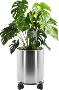 30cm Pots for Plants, Stainless Steel Round Rim Round Planter with Wheels Trolley, Large Plant Pots for Indoor, Outdoor, Business Space, Public Places, Easy to Clean and Move