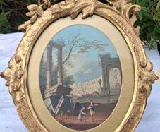 A Capriccio Of Rome Watercolour in 19th Century Wooden Baroque Frame