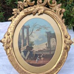 A Capriccio Of Rome Watercolour in 19th Century Wooden Baroque Frame