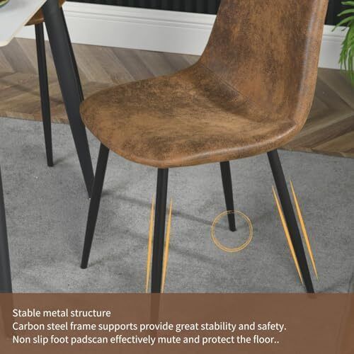 Set of 6, Upholstered Kitchen & Dining Room Chairs with Comfortable Padded Seat (Faux Suede, Brown)