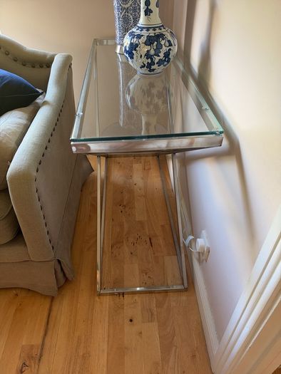 Chrome & Glass Console Table. X Frame Design
