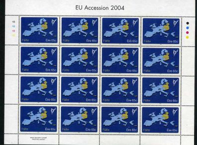 2004 Ireland EU Accession Commemorative Stamp Sheetlet Plate 1B1B1B1B Mint Never Hinged (MNH)