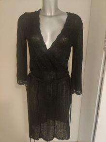 Awear black/ silver lurex wrap dress dress size UK10/12 EU38/40 Postage included