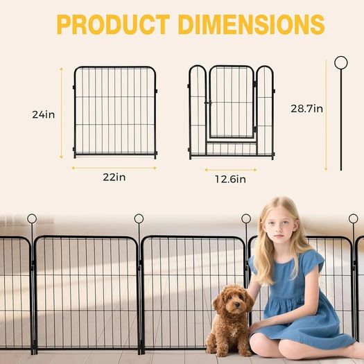 Dog Pen Indoor, 8 Panel Puppy Play Pen with Bottom Mat, High 60cm Heavy Duty Dog Play Pen, Pet Playpen for Puppies, Cats, Rabbits and Other Animals (Black)