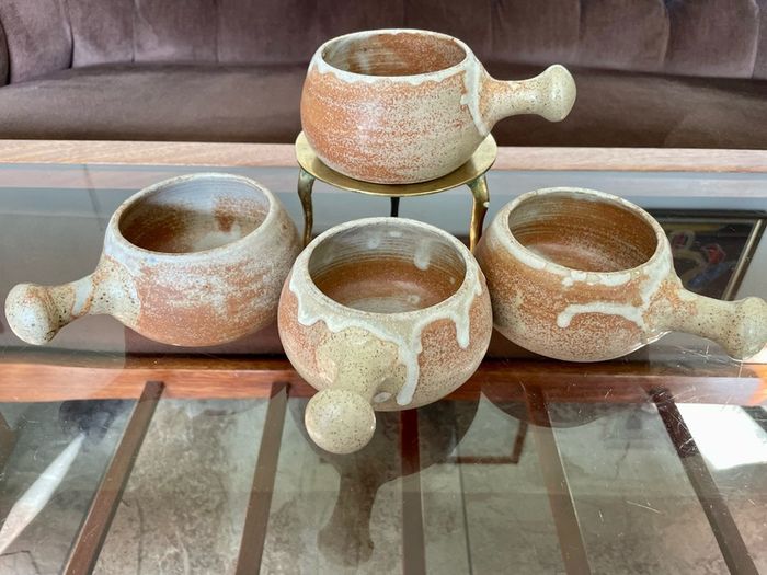 Rare Youghal Irish Studio Pottery Soup Bowls with Handles Japandi