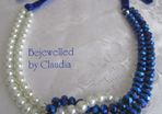 Handmade Statement White and Navy Blue Mix Necklace with Velvet Cord, in a Gift Box