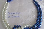 Handmade Statement White and Navy Blue Mix Necklace with Velvet Cord, in a Gift Box