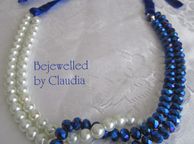 main image for ad Handmade Statement White and Navy Blue Mix Necklace with Velvet Cord, in a Gift Box