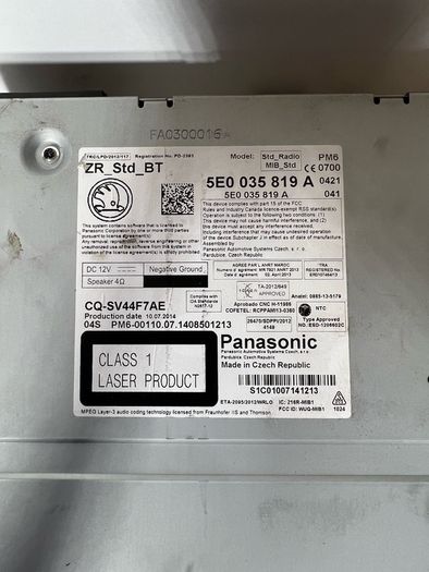 2015 Skoda Octavia Radio Stereo Head Unit 5e0035819a Octavia Panasonic A1l1b512s