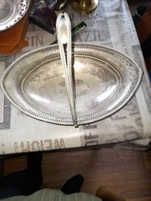 Beautiful Old Oval Shaped Silver Plated Pierced Serving Tray with Handle, Postage Available or Collection on all my items