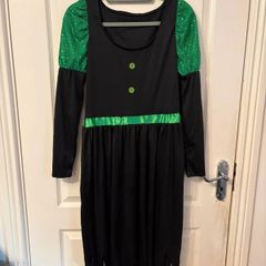 Adult Womens Witch Halloween Costume with Broom, Hat & Tights. Size M/L
