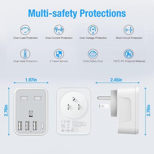 UK to US Plug Travel Adapter, USA Travel Adapter with 4 USB Ports (1 USB C Fast Charger) American to UK Plug Adapter for US Canada Mexico Thailand and More(Type B)